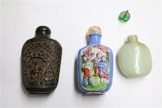 Three assorted Chinese snuff bottles tallest 9cm